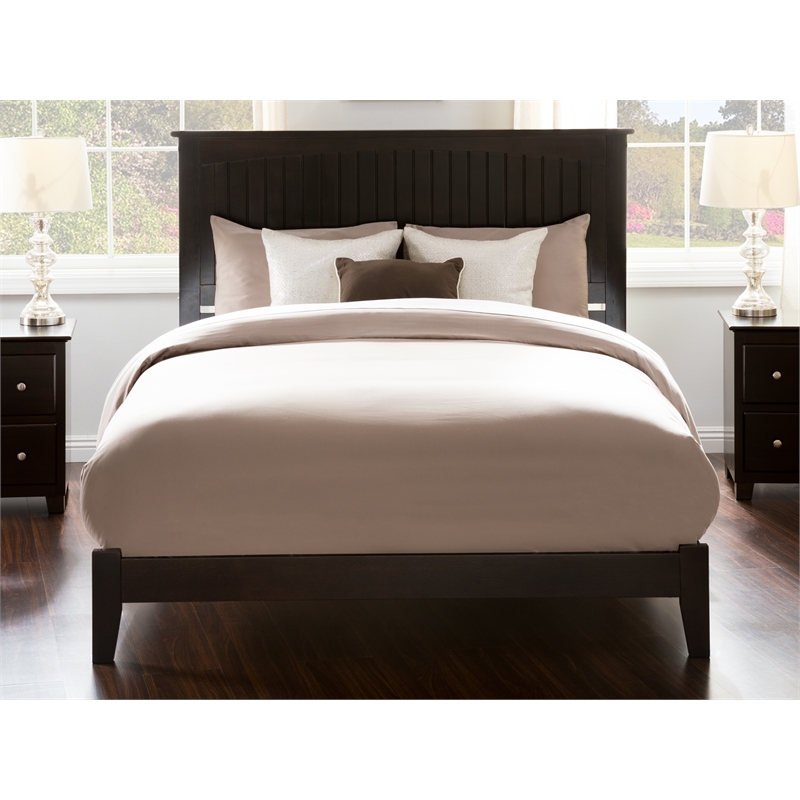 Leo & Lacey Contemporary Queen Solid Wood Foundation Bed in Espresso