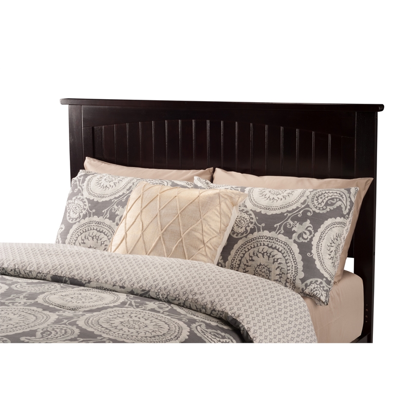 Leo & Lacey Contemporary Queen Solid Wood Foundation Bed in Espresso