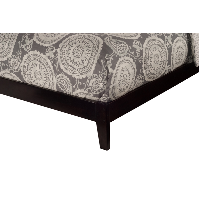Leo & Lacey Contemporary Queen Solid Wood Foundation Bed in Espresso