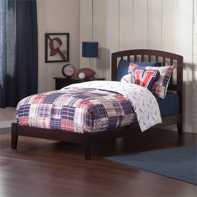 Leo & Lacey Contemporary Twin XL Solid Wood Foundation Bed in Espresso