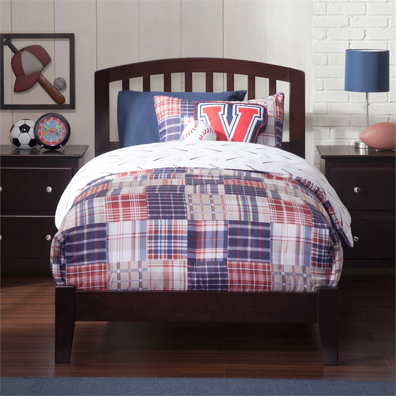 Leo & Lacey Contemporary Twin Solid Wood Foundation Bed in Espresso