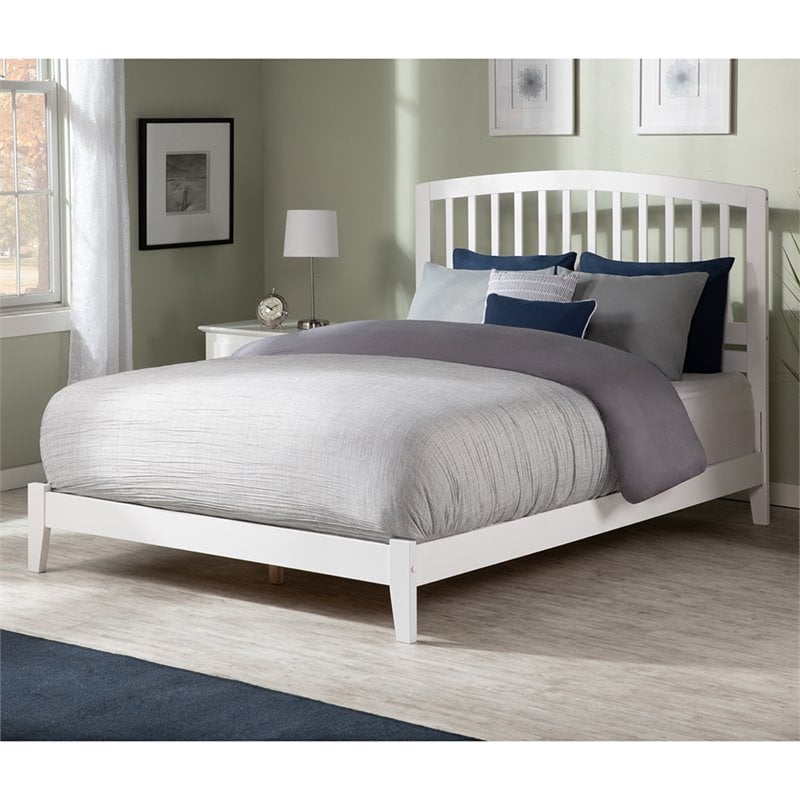 Leo & Lacey Contemporary Queen Solid Wood Foundation Bed in White