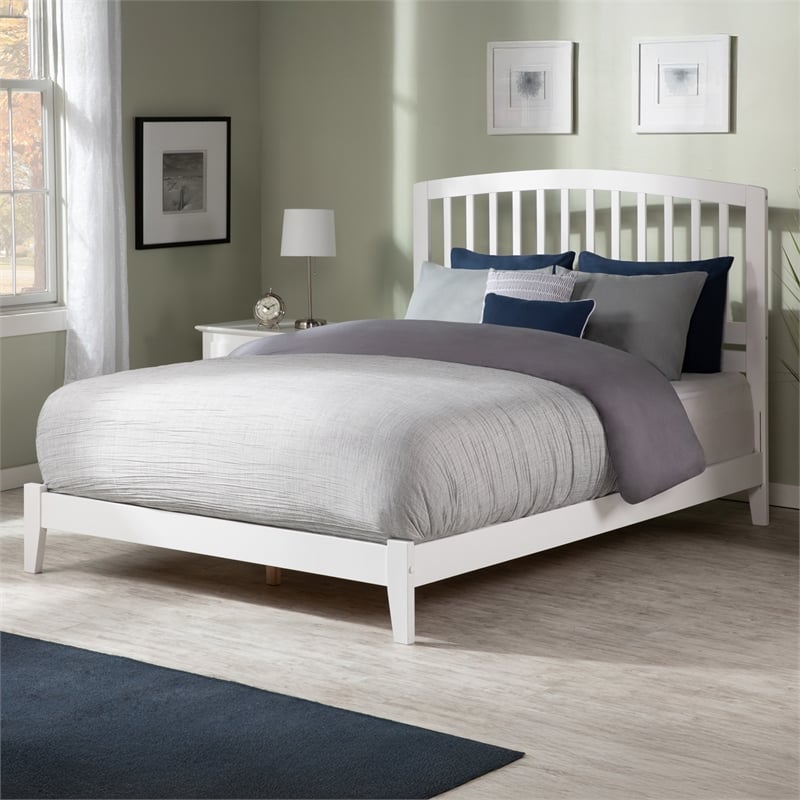 Leo & Lacey Contemporary Queen Solid Wood Foundation Bed in White