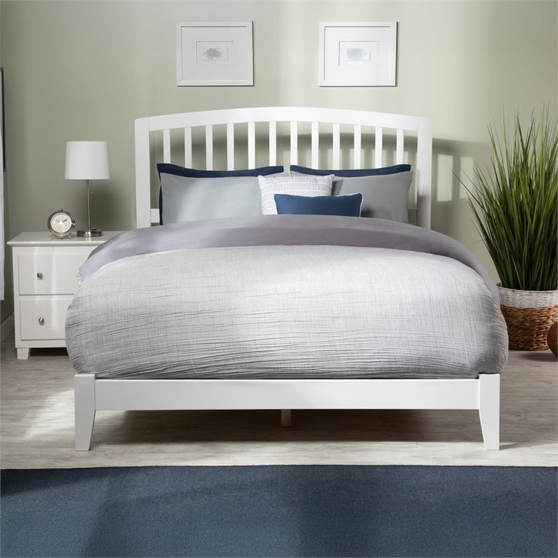 Leo & Lacey Contemporary Queen Solid Wood Foundation Bed in White