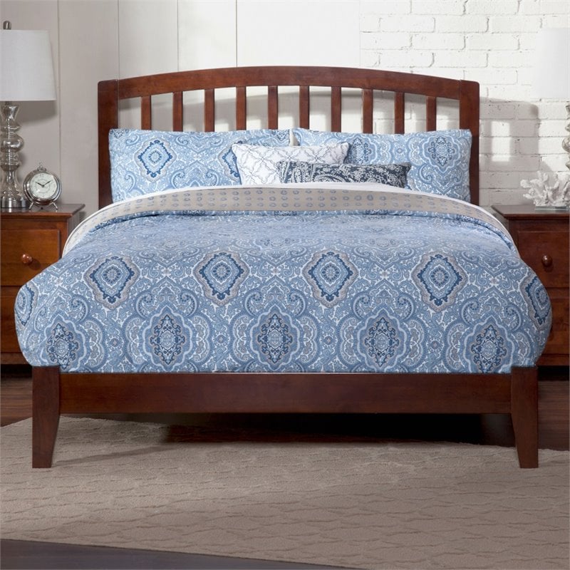 Leo & Lacey Contemporary King Solid Wood Foundation Bed in Walnut