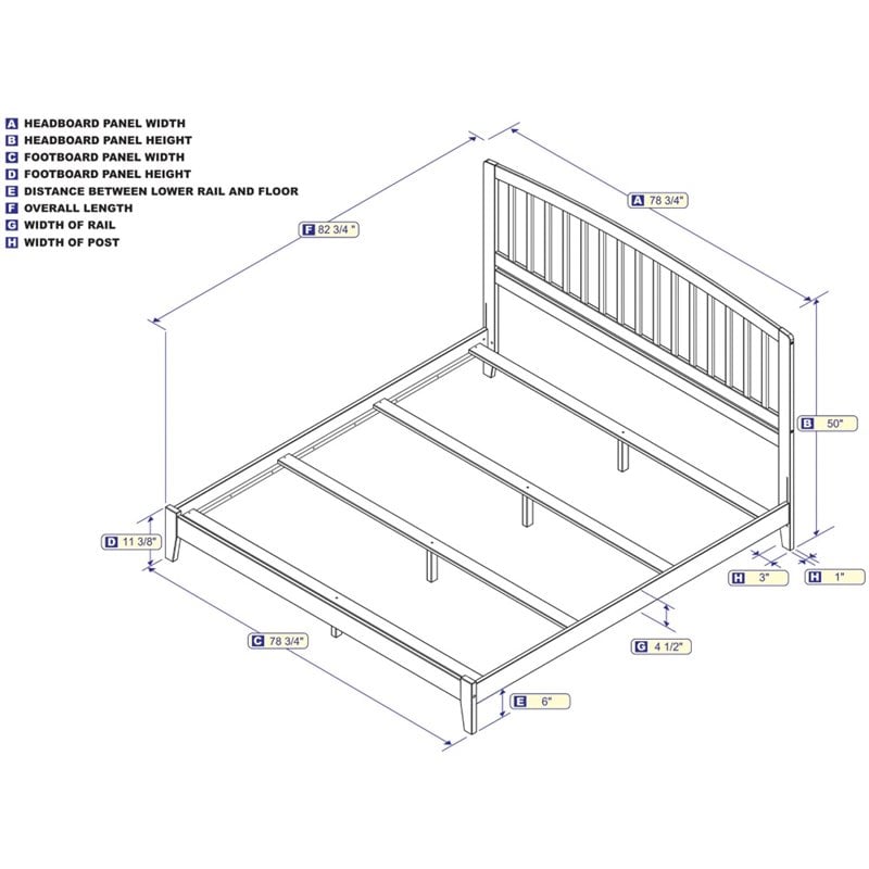 Leo & Lacey Contemporary King Solid Wood Foundation Bed in Walnut