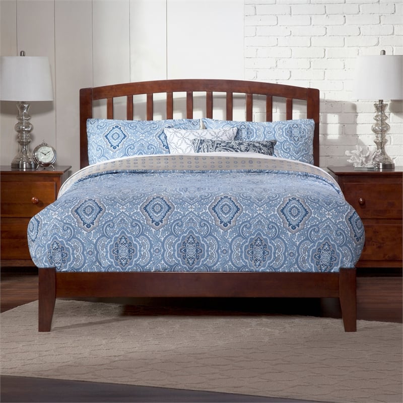 Leo & Lacey Contemporary King Solid Wood Foundation Bed in Walnut