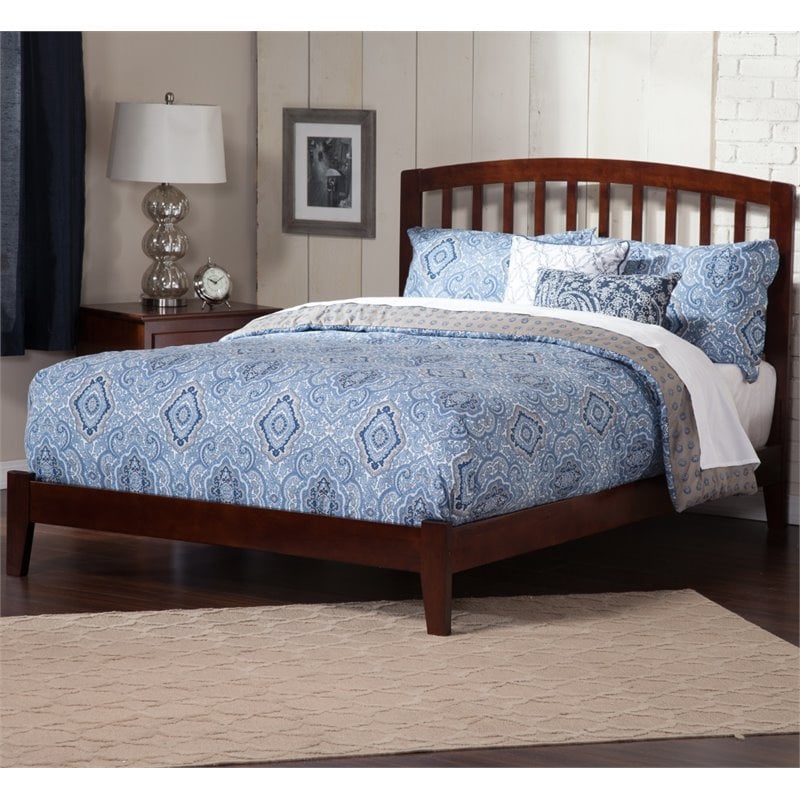 Leo & Lacey Contemporary King Solid Wood Foundation Bed in Walnut
