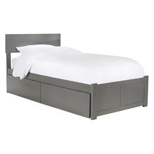 Leo & Lacey Twin Wood Platform Bed w/Footboard & Storage Drawers in Gray