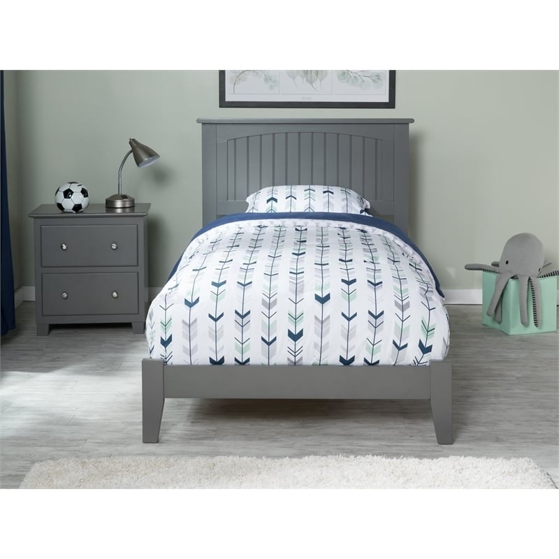 Leo & Lacey Traditional Wood Twin XL Panel Bed with USB Charger in Gray