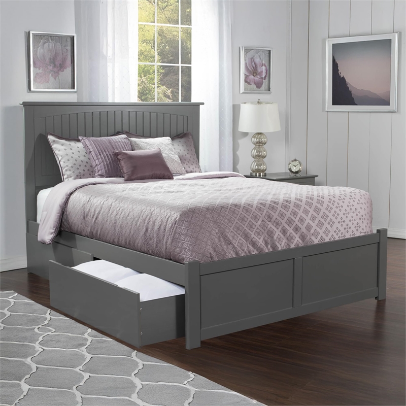 Leo & Lacey Twin Platform Bed with Footboard and 2 Urban Bed Drawers in Gray