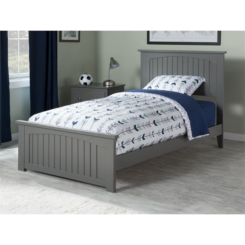 Leo & Lacey Solid Wood Twin Traditional Bed with Matching Foot Board in Gray