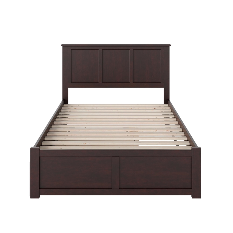 Leo & Lacey Madison Twin Wood Platform Bed w/ Footboard and Twin Trundle in Grey