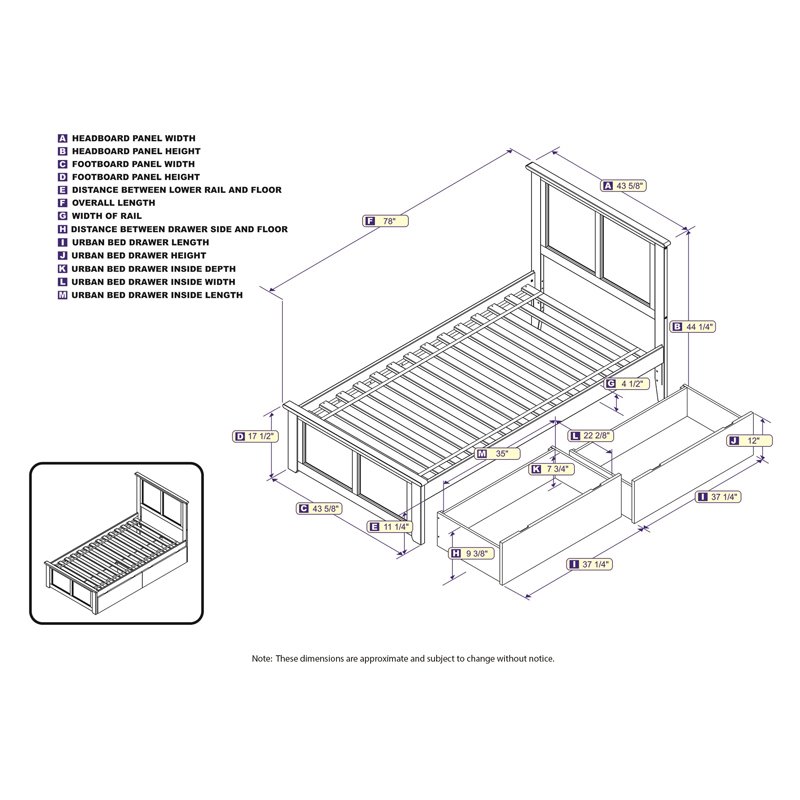 Leo & Lacey Madison Twin Platform Bed  and Storage Drawers in Grey