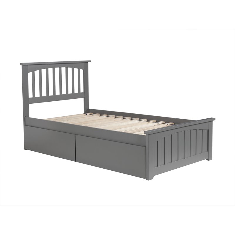 Leo & Lacey Twin Platform Bed with Footboard and 2 Urban Bed Drawers in Gray