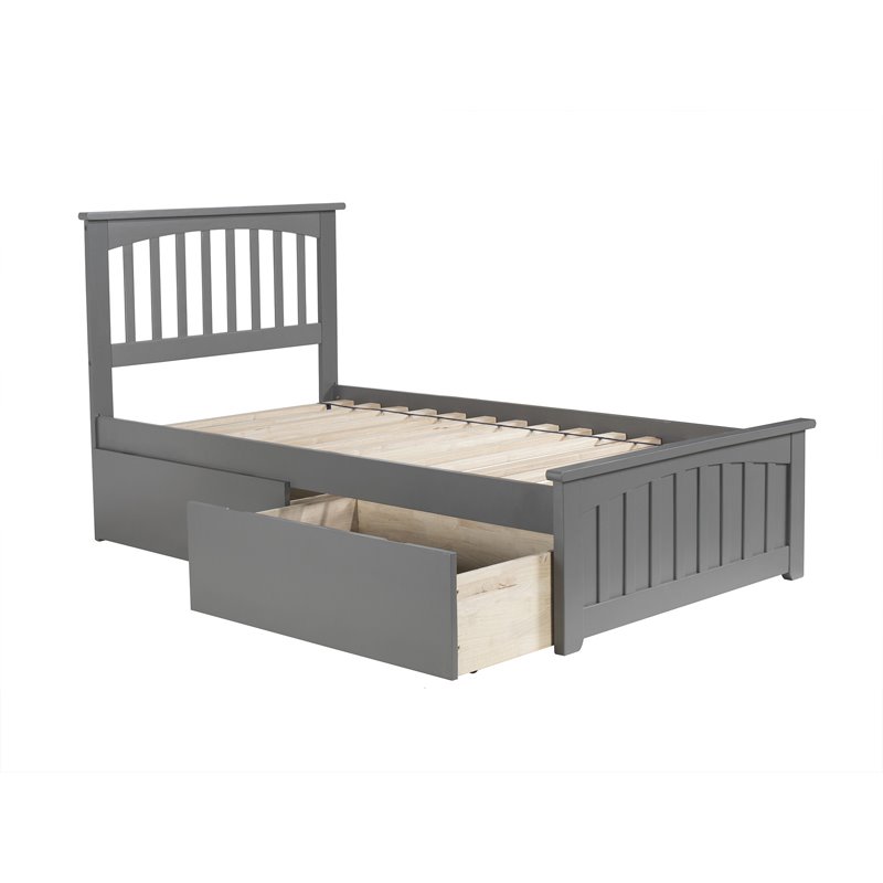 Leo & Lacey Twin Platform Bed with Footboard and 2 Urban Bed Drawers in Gray