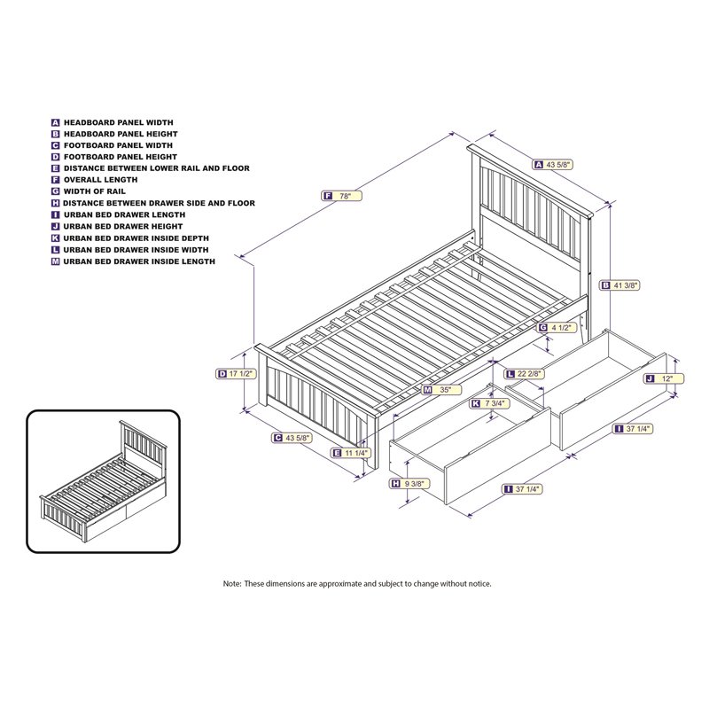 Leo & Lacey Twin Platform Bed with Footboard and 2 Urban Bed Drawers in Gray