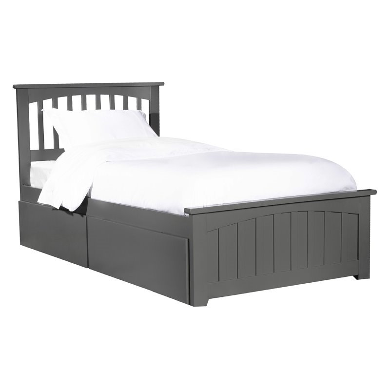 Leo & Lacey Twin Platform Bed with Footboard and 2 Urban Bed Drawers in Gray