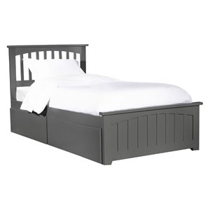Leo & Lacey Twin Platform Bed with Footboard and 2 Urban Bed Drawers in Gray