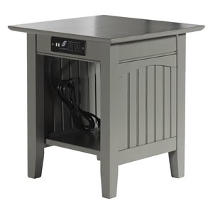 Leo & Lacey Traditional Solid Wood End Table with Charger in Gray
