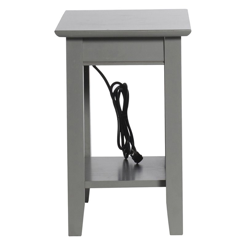 Leo & Lacey Traditional Wood Side Table with Charger in Gray
