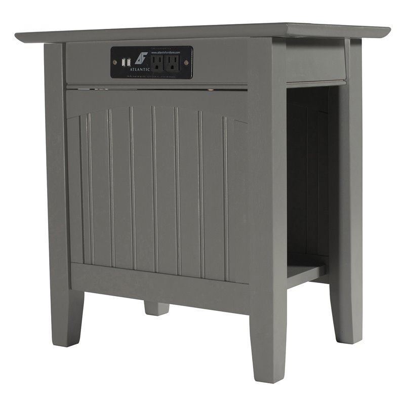 Leo & Lacey Traditional Wood Side Table with Charger in Gray