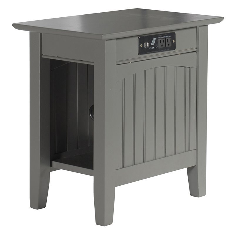Leo & Lacey Traditional Wood Side Table with Charger in Gray