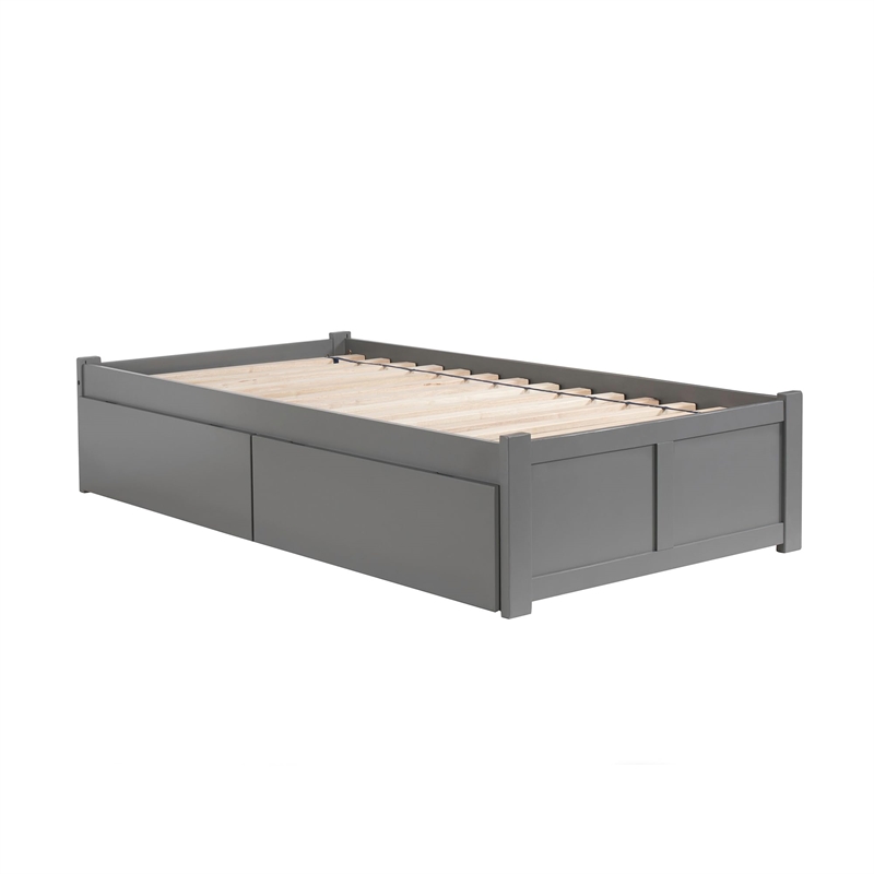 Leo & Lacey 2-Drawer Solid Wood Twin XL Platform Bed w/ Footboard in Gray