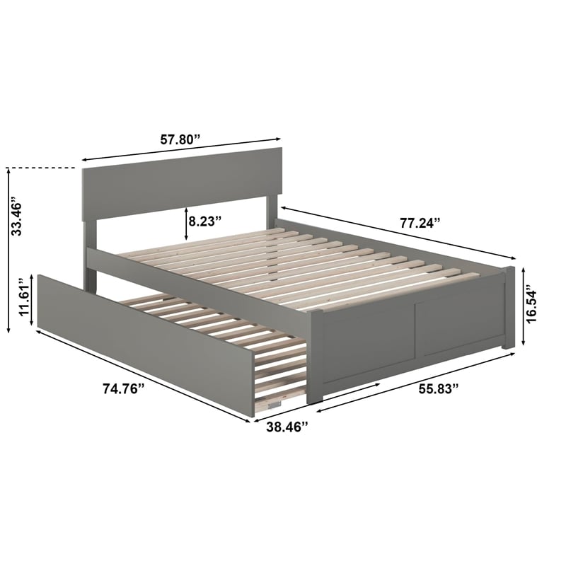 Leo & Lacey Solid Wood Full Platform Bed with Footboard and Twin Trundle in Gray
