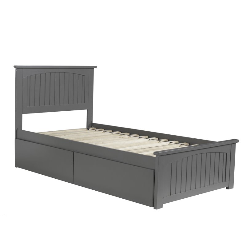 Leo & Lacey Modern Solid Wood Twin XL Platform Bed w/ 2 Storage Drawers in Gray