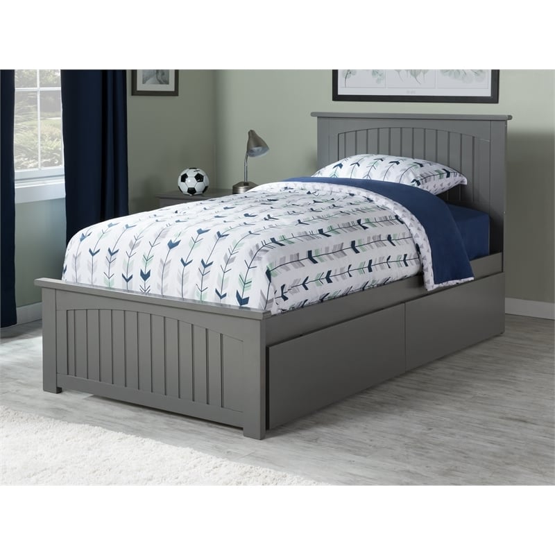 Leo & Lacey Modern Solid Wood Twin XL Platform Bed w/ 2 Storage Drawers in Gray