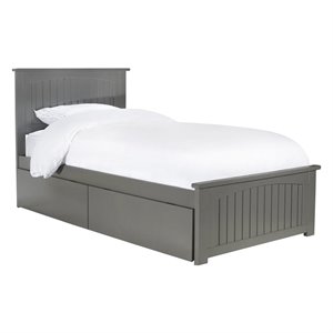 Leo & Lacey Modern Solid Wood Twin XL Platform Bed w/ 2 Storage Drawers in Gray