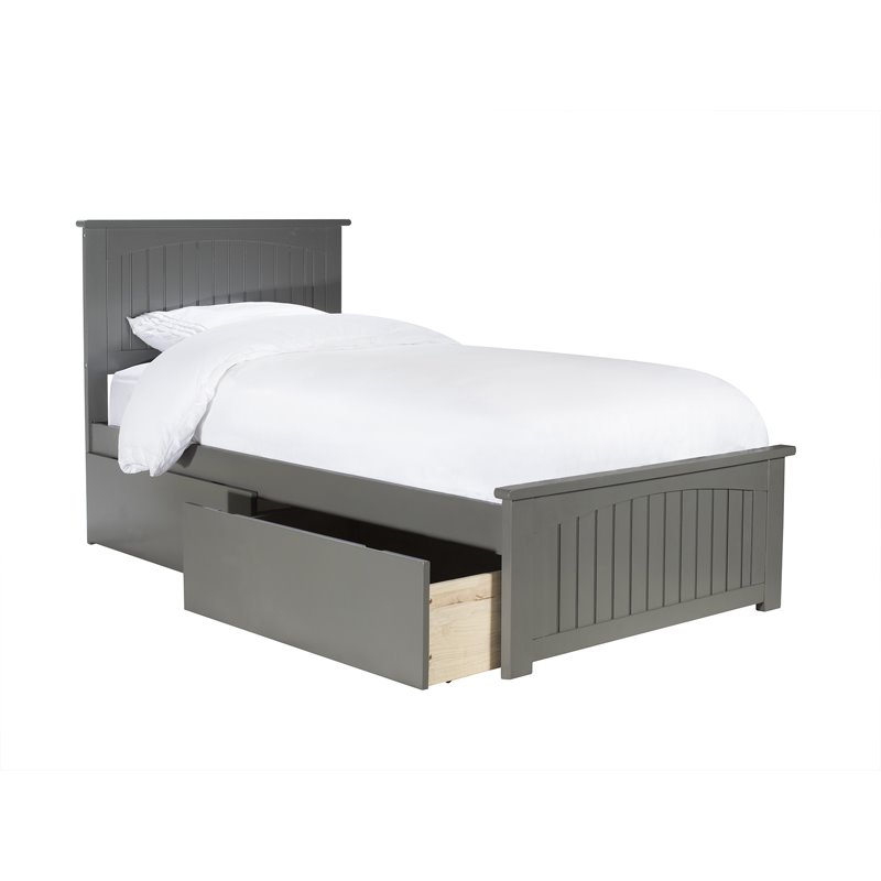 Leo & Lacey Twin Platform Bed with Footboard and 2 Urban Bed Drawers in Gray