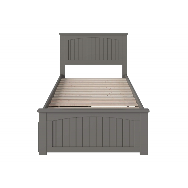Leo & Lacey Twin Platform Bed with Footboard and 2 Urban Bed Drawers in Gray