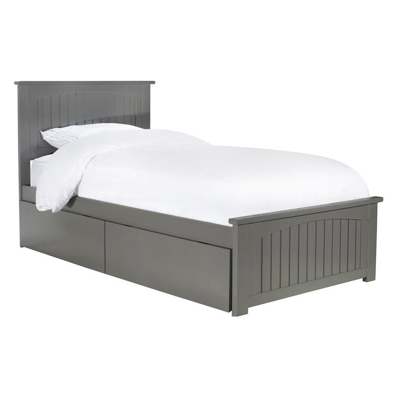 Leo & Lacey Twin Platform Bed with Footboard and 2 Urban Bed Drawers in Gray