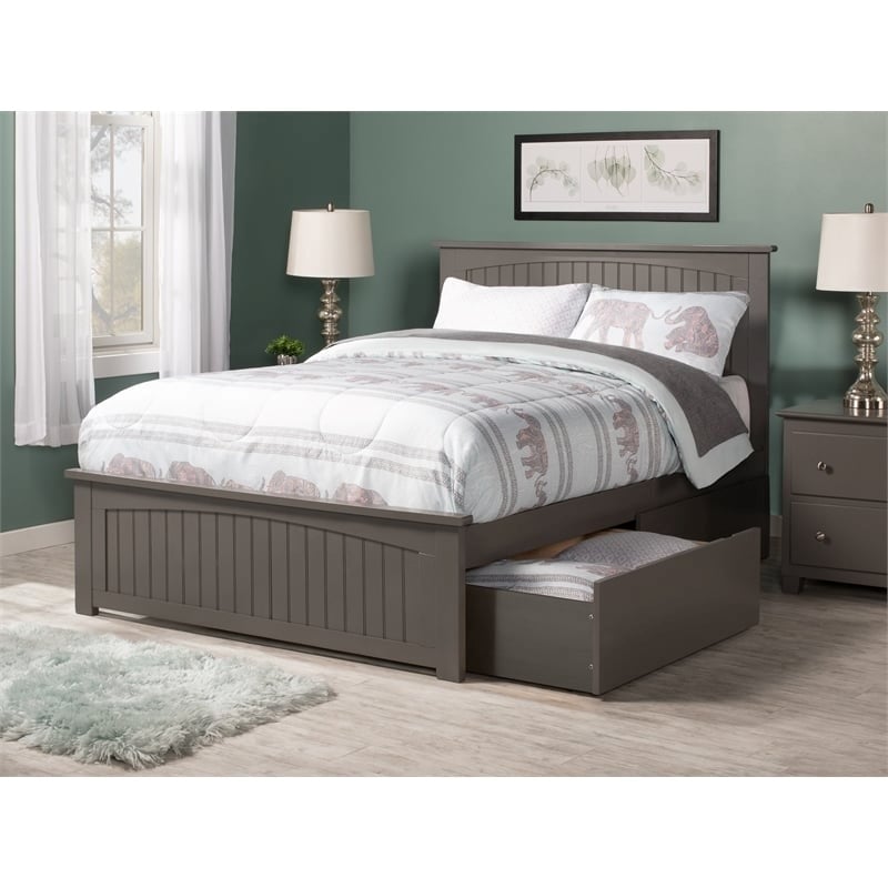 Leo & Lacey Modern Wood Full Platform Bed with 2 Storage Drawers in Gray