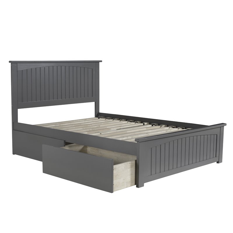 Leo & Lacey Modern Wood Full Platform Bed with 2 Storage Drawers in Gray