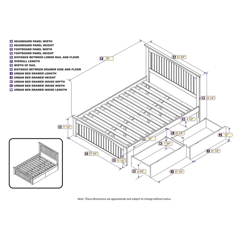 Leo & Lacey Modern Wood Full Platform Bed with 2 Storage Drawers in Gray