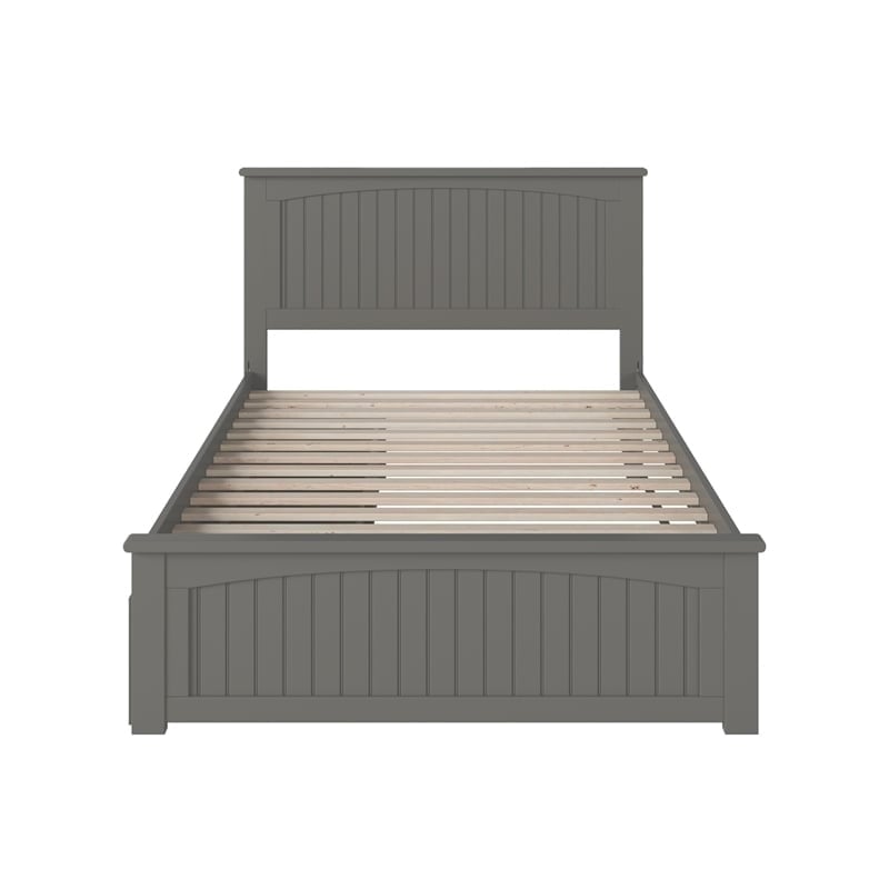 Leo & Lacey Modern Wood Full Platform Bed with 2 Storage Drawers in Gray