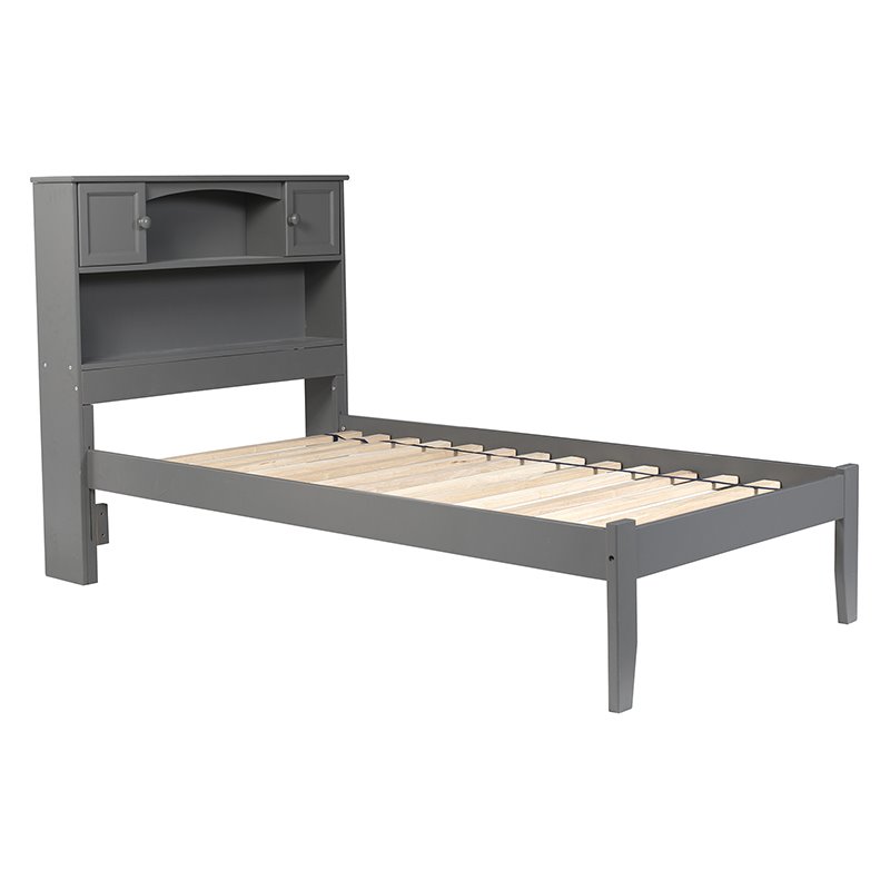 Leo & Lacey Solid Wood Twin XL Platform Bed with USB Charging Station in Gray