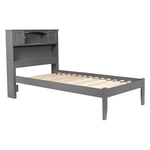 Leo & Lacey Solid Wood Twin XL Platform Bed with USB Charging Station in Gray