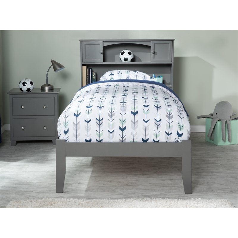 Leo & Lacey Solid Wood Twin XL Platform Bed with USB Charging Station in Gray