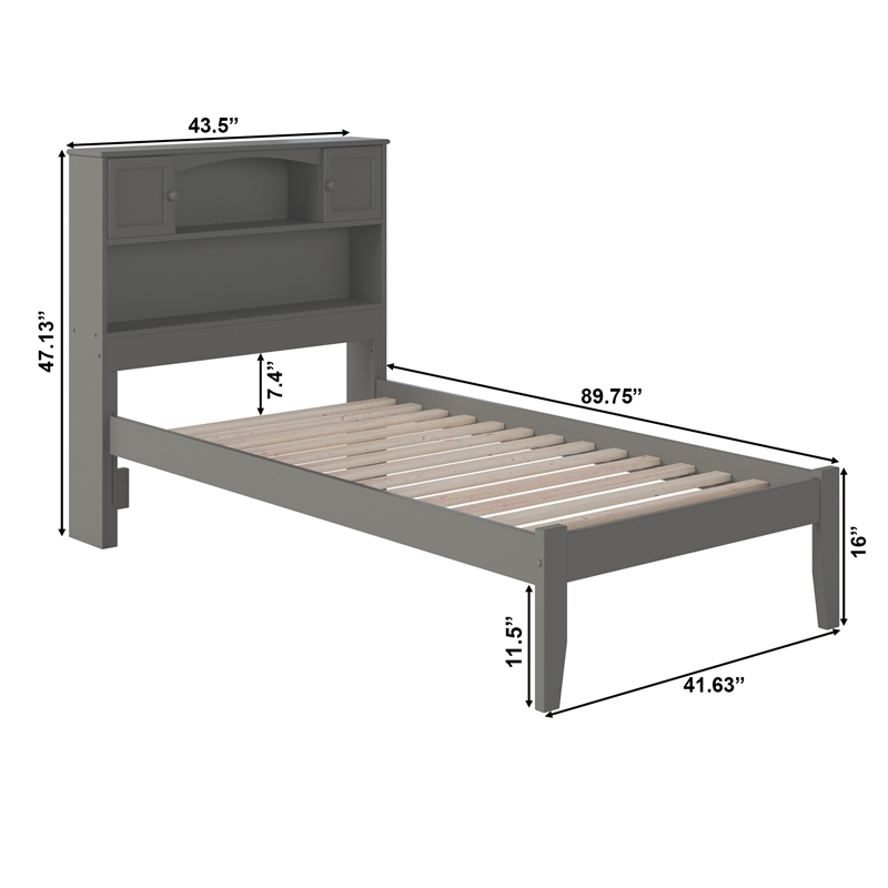 Leo & Lacey Solid Wood Twin XL Platform Bed with USB Charging Station in Gray