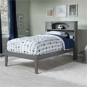 Leo & Lacey Solid Wood Twin XL Platform Bed with USB Charging Station in Gray
