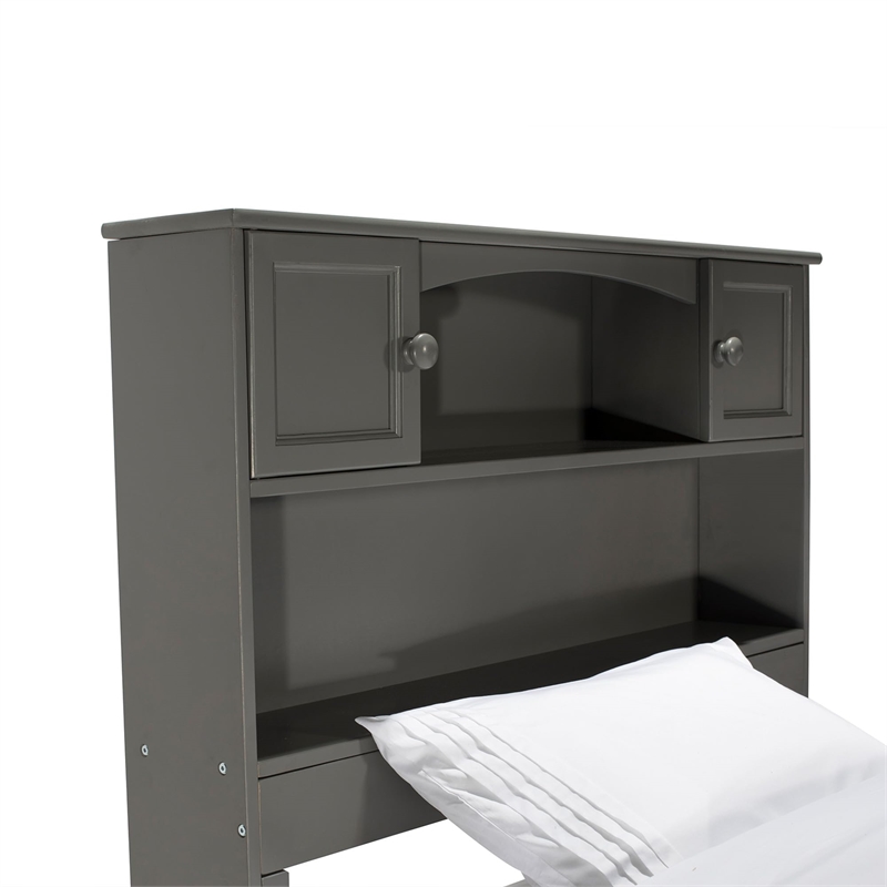 Leo & Lacey Solid Wood Twin XL Platform Bed with USB Charging Station in Gray