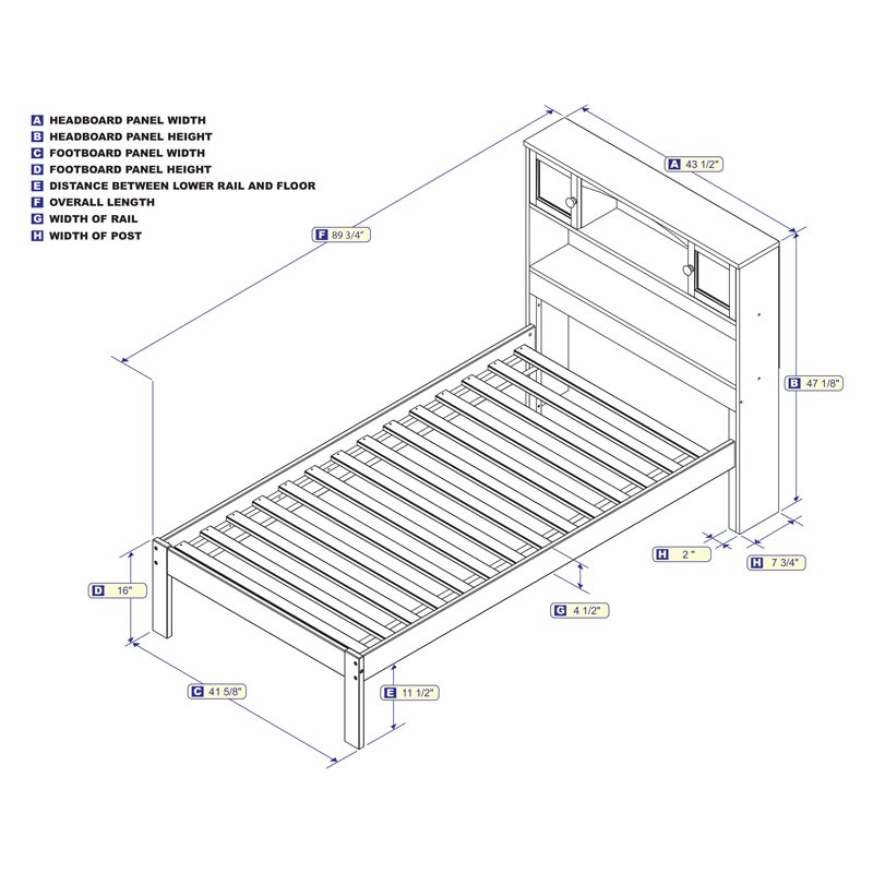 Leo & Lacey Solid Wood Twin XL Platform Bed with USB Charging Station in Gray
