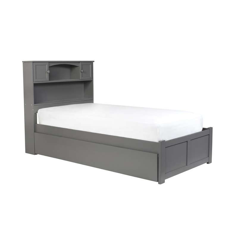 Leo & Lacey Modern Solid Wood Twin Platform Bed with Twin Trundle in Gray