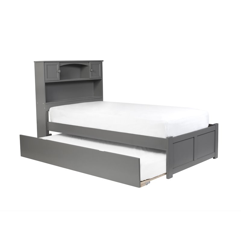 Leo & Lacey Modern Solid Wood Twin Platform Bed with Twin Trundle in Gray