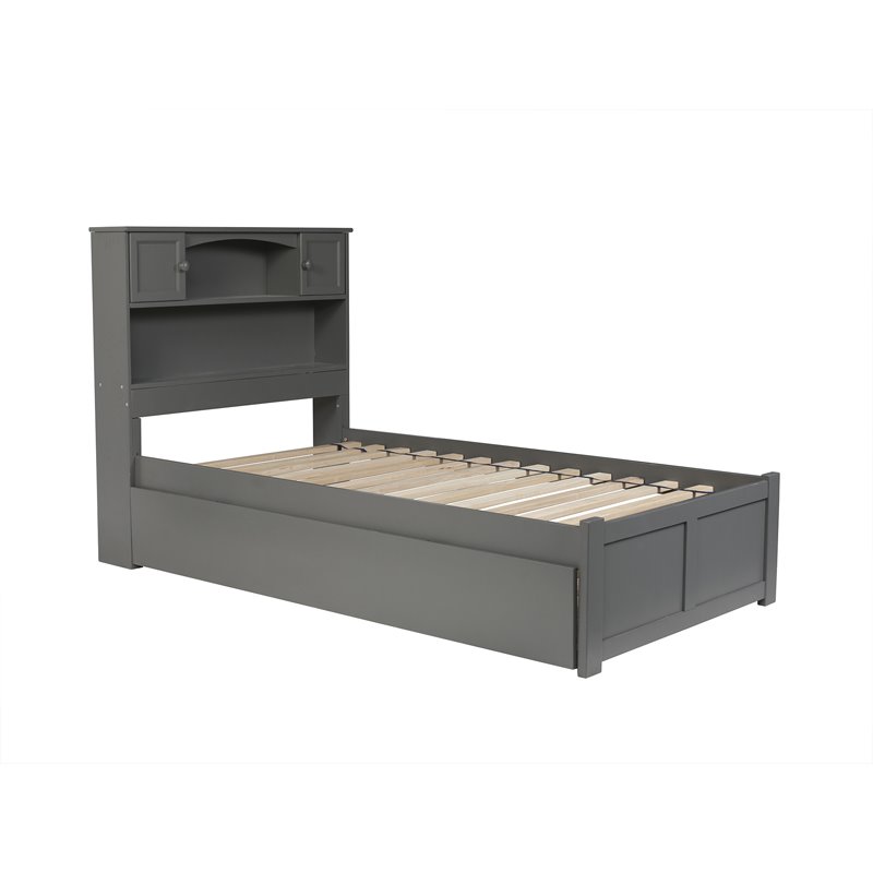Leo & Lacey Modern Solid Wood Twin Platform Bed with Twin Trundle in Gray
