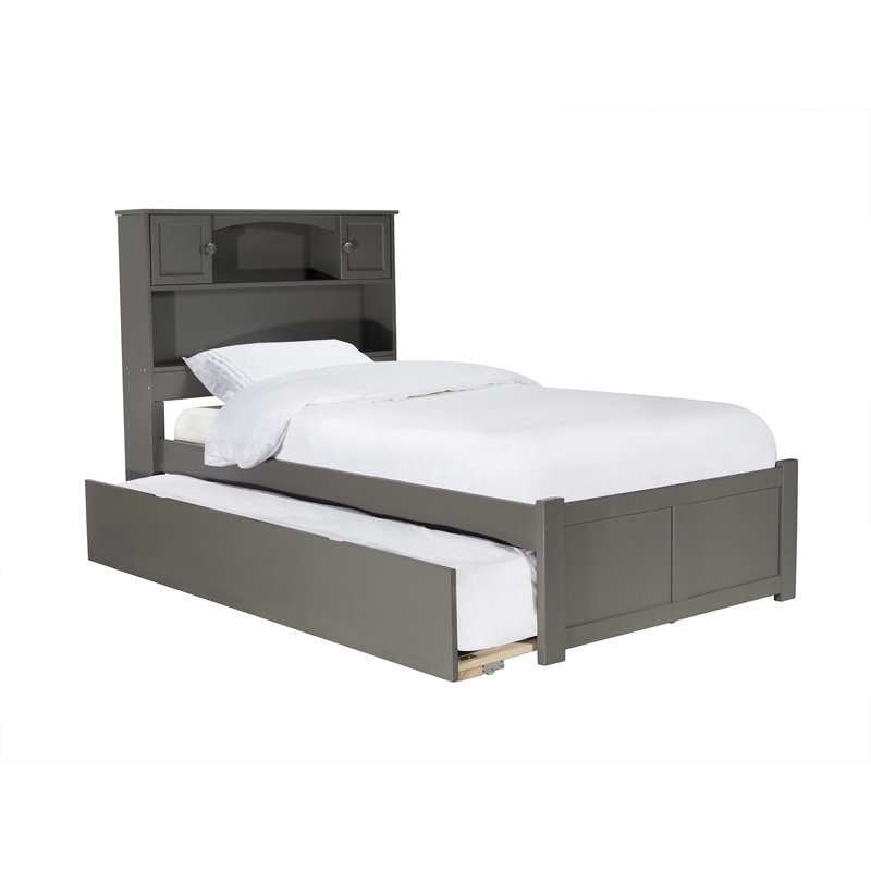 Leo & Lacey Modern Solid Wood Twin Platform Bed with Twin Trundle in Gray